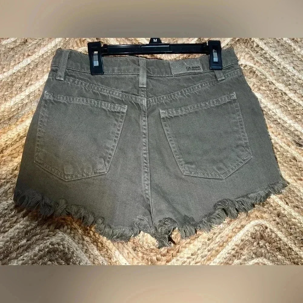 Carmar Los Angeles Denim Women's Army Green Ripped Shorts, Size 27,Rare,Vintage - Picture 4 of 8